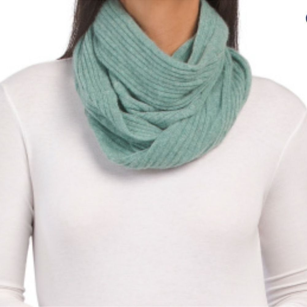 MARTHA STEWART 2 ply Cashmere Ribbed infinity Scarf in light green